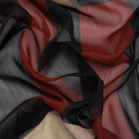 Polyester Chiffon Print with Metallic Pinstripes - Black and Brown Blocky Stripes - Mood Exclusive Shadows and Rays