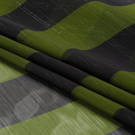 Polyester Chiffon Print with Metallic Pinstripes - Green and Black Wavy Stripes - Mood Exclusive Delray Daze
