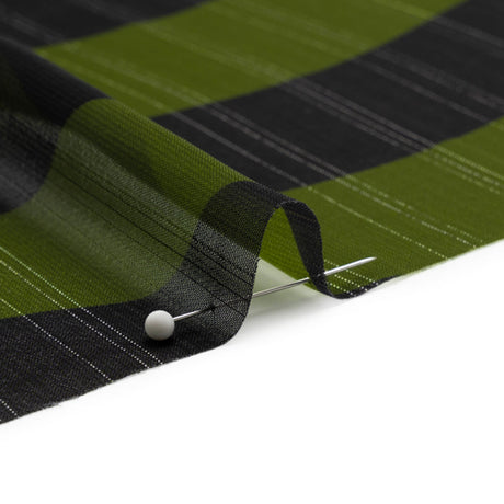 Polyester Chiffon Print with Metallic Pinstripes - Green and Black Wavy Stripes - Mood Exclusive Delray Daze