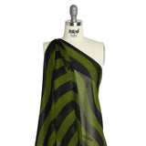 Polyester Chiffon Print with Metallic Pinstripes - Green and Black Wavy Stripes - Mood Exclusive Delray Daze