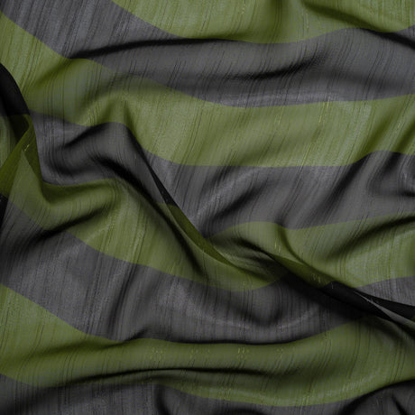 Polyester Chiffon Print with Metallic Pinstripes - Green and Black Wavy Stripes - Mood Exclusive Delray Daze