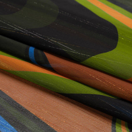 Polyester Chiffon Print with Metallic Pinstripes - Brown, Green and Black Waves - Mood Exclusive Ebb and Flow