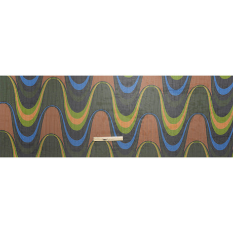 Polyester Chiffon Print with Metallic Pinstripes - Brown, Green and Black Waves - Mood Exclusive Ebb and Flow
