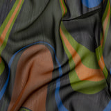 Polyester Chiffon Print with Metallic Pinstripes - Brown, Green and Black Waves - Mood Exclusive Ebb and Flow