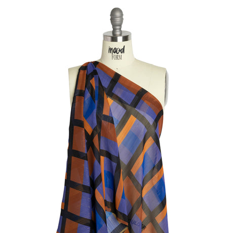 Polyester Chiffon Print with Metallic Pinstripes - Purple, Brown and Black Geometric - Mood Exclusive Through the Window