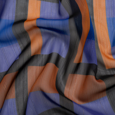 Polyester Chiffon Print with Metallic Pinstripes - Purple, Brown and Black Geometric - Mood Exclusive Through the Window