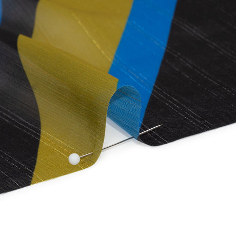 Polyester Chiffon Print with Metallic Pinstripes - Green, Blue and Brown Diamonds - Mood Exclusive Purely Prismatic