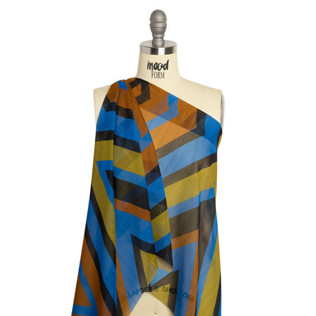 Polyester Chiffon Print with Metallic Pinstripes - Green, Blue and Brown Diamonds - Mood Exclusive Purely Prismatic