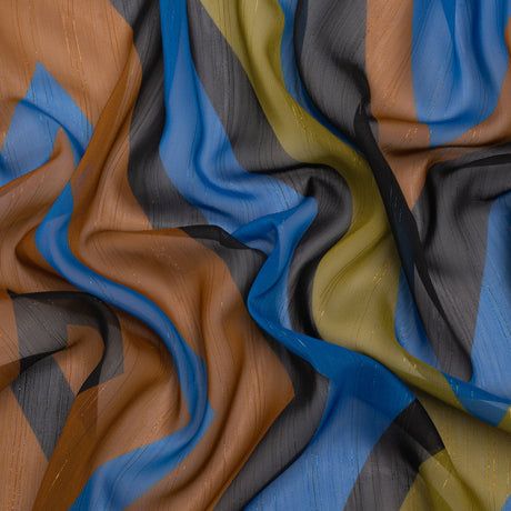 Polyester Chiffon Print with Metallic Pinstripes - Green, Blue and Brown Diamonds - Mood Exclusive Purely Prismatic