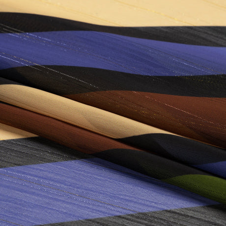 Polyester Chiffon Print with Metallic Pinstripes - Brown, Green and Purple Diagonal Stripes - Mood Exclusive Seemingly Slanted