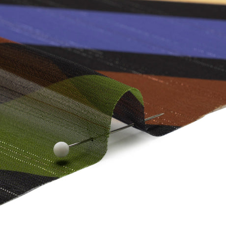 Polyester Chiffon Print with Metallic Pinstripes - Brown, Green and Purple Diagonal Stripes - Mood Exclusive Seemingly Slanted