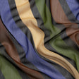 Polyester Chiffon Print with Metallic Pinstripes - Brown, Green and Purple Diagonal Stripes - Mood Exclusive Seemingly Slanted