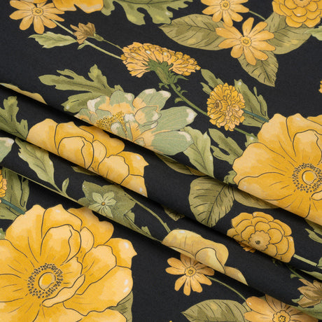 Cotton Poplin Print - Black and Yellow Floral - Mood Exclusive Glorious Gardens