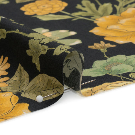 Cotton Poplin Print - Black and Yellow Floral - Mood Exclusive Glorious Gardens