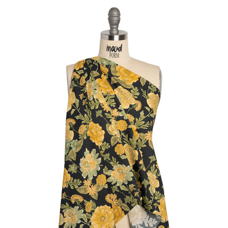 Cotton Poplin Print - Black and Yellow Floral - Mood Exclusive Glorious Gardens