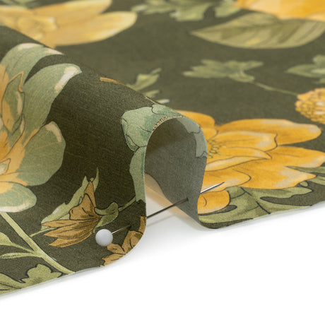 Cotton Poplin Print - Olive Green and Yellow Floral - Mood Exclusive Glorious Gardens