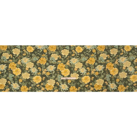 Cotton Poplin Print - Olive Green and Yellow Floral - Mood Exclusive Glorious Gardens