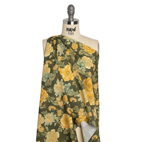 Cotton Poplin Print - Olive Green and Yellow Floral - Mood Exclusive Glorious Gardens