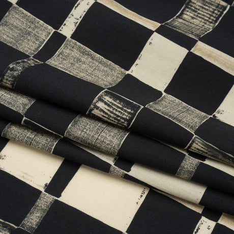 Cotton Poplin - Black and Cream Checks - City Blocked Print - Mood Exclusive Metro Collection