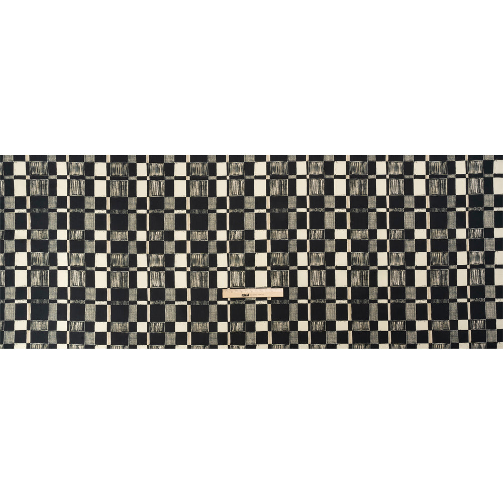 Cotton Poplin - Black and Cream Checks - City Blocked Print - Mood Exclusive Metro Collection