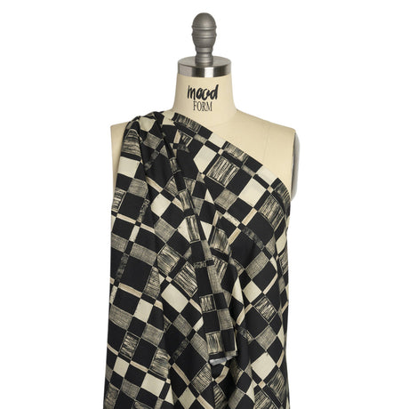 Cotton Poplin - Black and Cream Checks - City Blocked Print - Mood Exclusive Metro Collection
