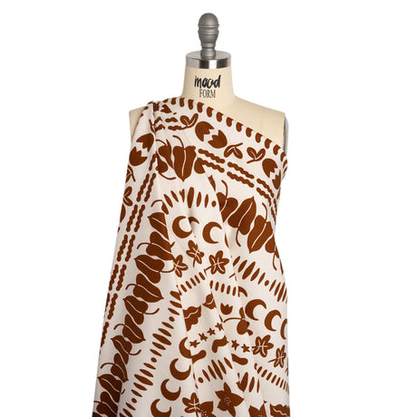 Stretch Cotton Twill Print - Brown Cartoon Objects Stripes - Mood Exclusive Star Anise
