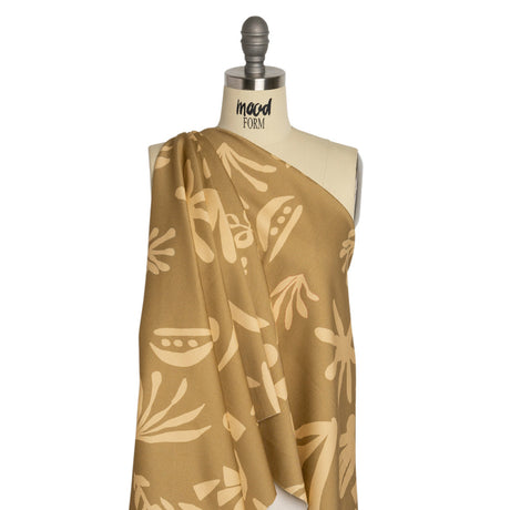 Stretch Cotton Twill Print - Beige and Sage Green Floral - Mood Exclusive Drawing Delight