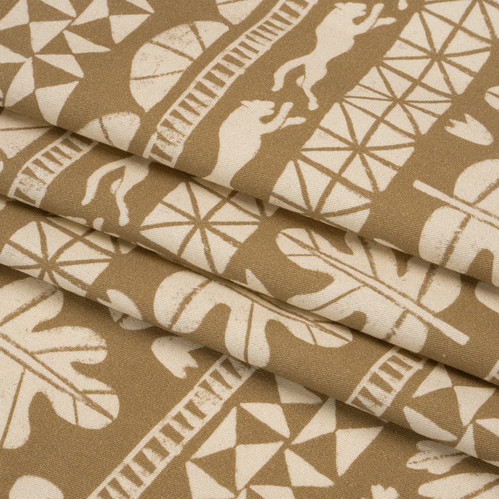 Stretch Cotton Twill Print - Beige Animal, Leaf, and Geometric Stripes - Mood Exclusive Puma Pounce