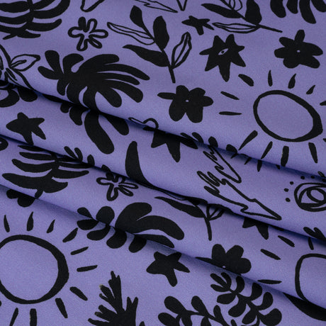 Stretch Cotton Twill Print - Blue and Black Simple Doodles - Mood Exclusive Twin Flame