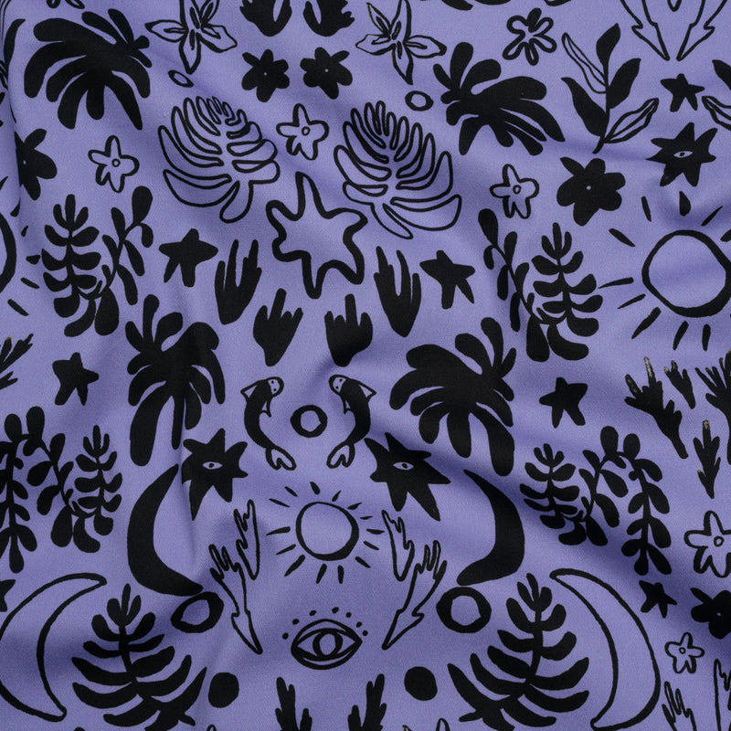 Stretch Cotton Twill Print - Blue and Black Simple Doodles - Mood Exclusive Twin Flame