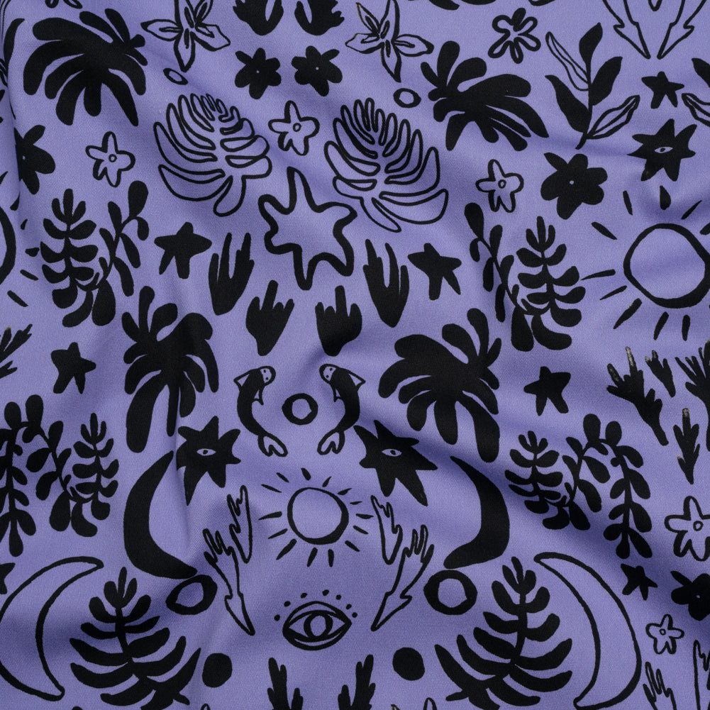 Stretch Cotton Twill Print - Blue and Black Simple Doodles - Mood Exclusive Twin Flame