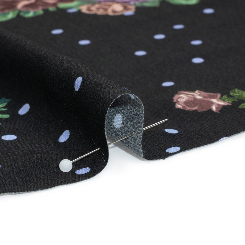 Viscose Crepe Print - Black, Lavender and Rust Red Polka Dots and Florals - Mood Exclusive Bring on Beauty