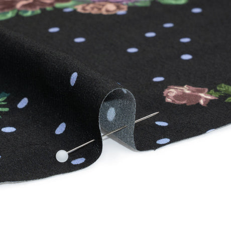 Viscose Crepe Print - Black, Lavender and Rust Red Polka Dots and Florals - Mood Exclusive Bring on Beauty