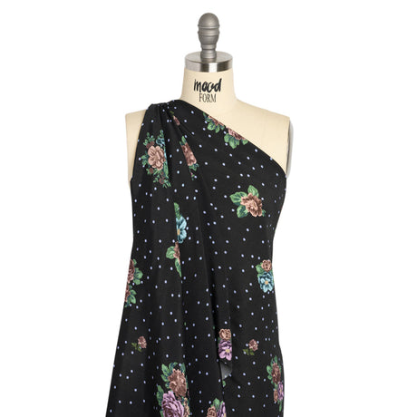 Viscose Crepe Print - Black, Lavender and Rust Red Polka Dots and Florals - Mood Exclusive Bring on Beauty