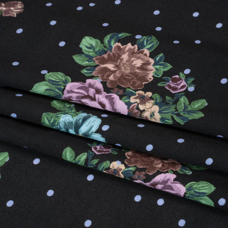 Viscose Crepe Print - Black, Lavender and Rust Red Polka Dots and Florals - Mood Exclusive Bring on Beauty
