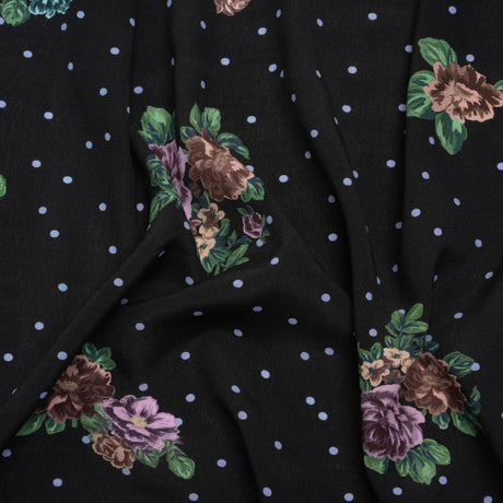 Viscose Crepe Print - Black, Lavender and Rust Red Polka Dots and Florals - Mood Exclusive Bring on Beauty