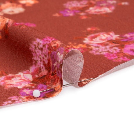 Viscose Crepe Print - Red, Peach and Pink Ikat Floral - Mood Exclusive Rosy Visions