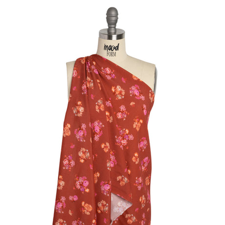 Viscose Crepe Print - Red, Peach and Pink Ikat Floral - Mood Exclusive Rosy Visions