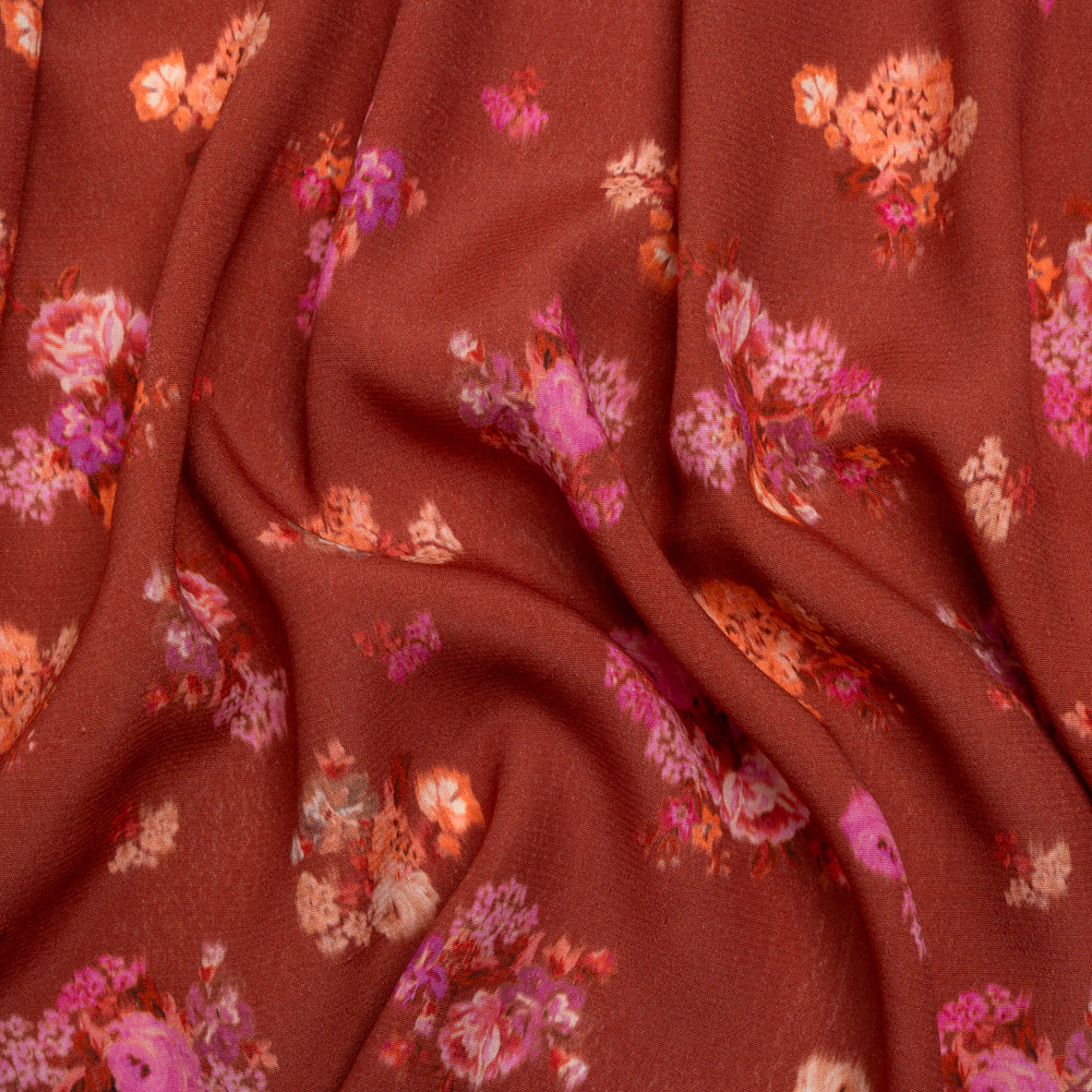 Viscose Crepe Print - Red, Peach and Pink Ikat Floral - Mood Exclusive Rosy Visions
