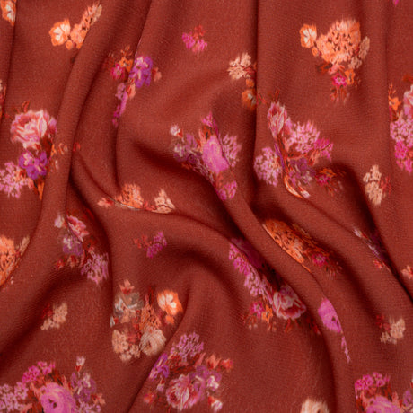 Viscose Crepe Print - Red, Peach and Pink Ikat Floral - Mood Exclusive Rosy Visions