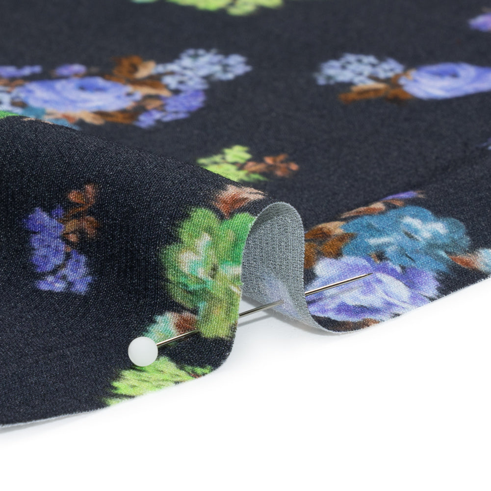 Viscose Crepe Print - Navy, Periwinkle and Lime Green Ikat Floral - Mood Exclusive Rosy Visions