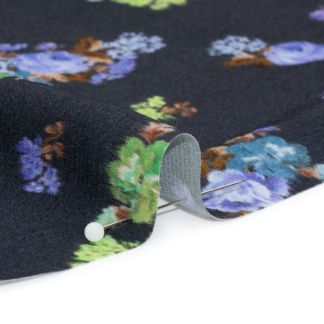 Viscose Crepe Print - Navy, Periwinkle and Lime Green Ikat Floral - Mood Exclusive Rosy Visions