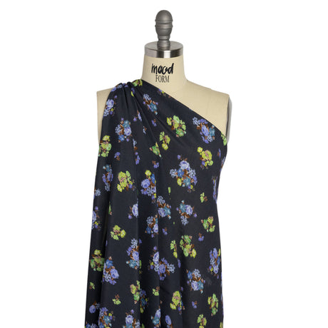 Viscose Crepe Print - Navy, Periwinkle and Lime Green Ikat Floral - Mood Exclusive Rosy Visions