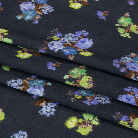 Viscose Crepe Print - Navy, Periwinkle and Lime Green Ikat Floral - Mood Exclusive Rosy Visions