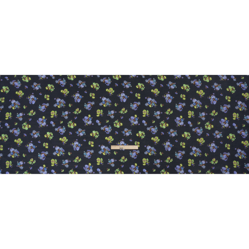 Viscose Crepe Print - Navy, Periwinkle and Lime Green Ikat Floral - Mood Exclusive Rosy Visions