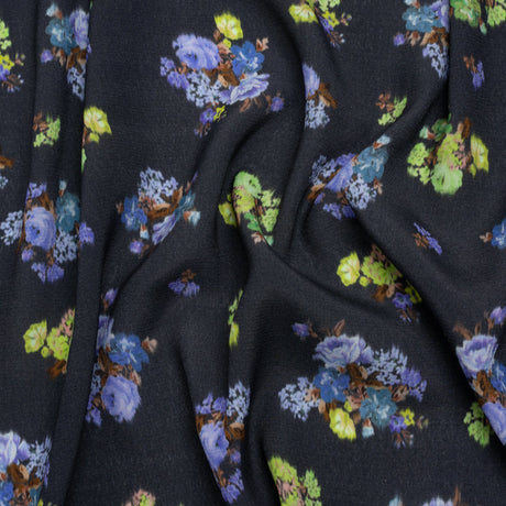 Viscose Crepe Print - Navy, Periwinkle and Lime Green Ikat Floral - Mood Exclusive Rosy Visions