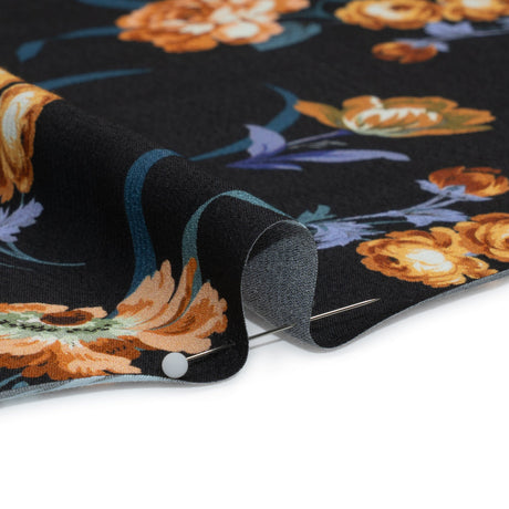 Viscose Crepe Print - Navy and Orange Floral - Mood Exclusive Chivalrous Designs