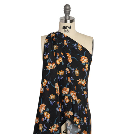 Viscose Crepe Print - Navy and Orange Floral - Mood Exclusive Chivalrous Designs