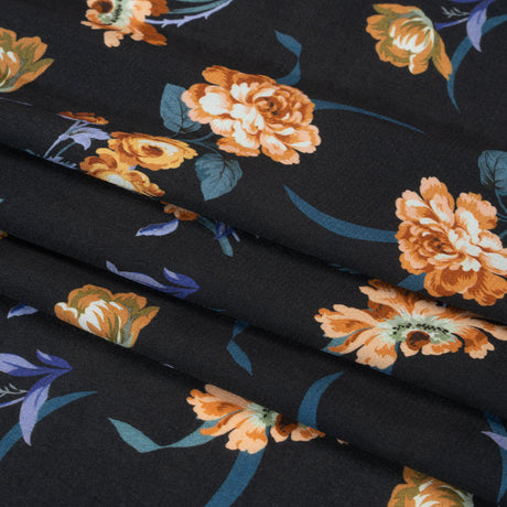 Viscose Crepe Print - Navy and Orange Floral - Mood Exclusive Chivalrous Designs