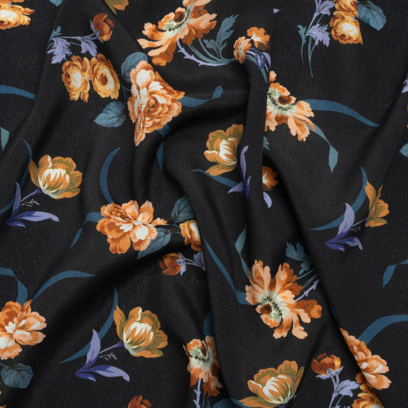 Viscose Crepe Print - Navy and Orange Floral - Mood Exclusive Chivalrous Designs